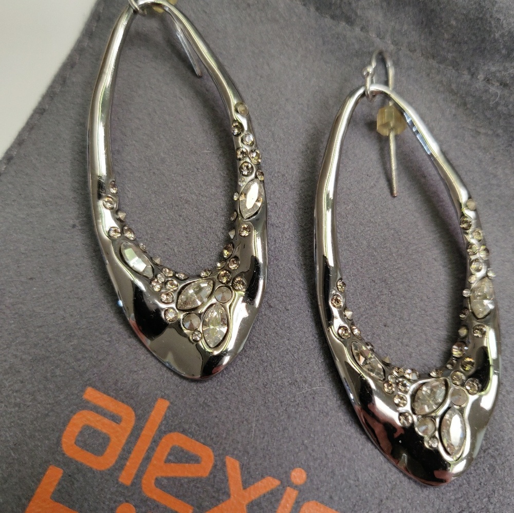 Alexis Bittar Gunmetal Crystal Hoop Earrings